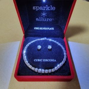 Brand New Silver  plated 7" tennis bracelet and Cubic Zirconia stud earrings